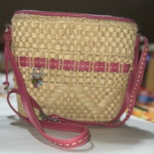Brighton Tan and Pink Woven Crossbody Bag